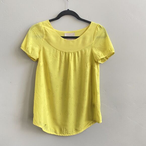 Vanessa Virginia Anthropologie Fieldbloom Peasant Top Size 0 Yellow Laser Cut - Picture 1 of 7